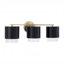 Capital Canada 153031RK-549 - 3-Light Cylindrical Metal Vanity in Matte Black with Matte Brass Interior and Seeded Glass