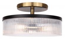 Canarm ISF1143A03BKG - JENNER 15 in. 3-Light 60-Watt Contemporary Matte Black and Gold Semi-Flush Mount with Clear Ribbed G