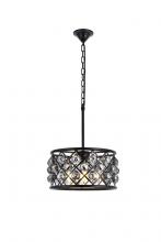 Elegant 1214D16MB-SS/RC - Madison 4 light Matte Black Pendant Silver Shade (Grey) Royal Cut Crystal