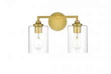 Elegant LD7315W14BRA - Mayson 2 Light Brass and Clear Bath Sconce