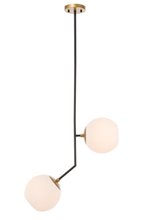 Elegant LD8050D8BK - Ryland 2 light Black and Brass and Frosted White glass pendant