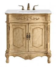 Elegant VF10132AB-VW - 32 Inch Single Bathroom Vanity in Antique Beige with Ivory White Engineered Marble